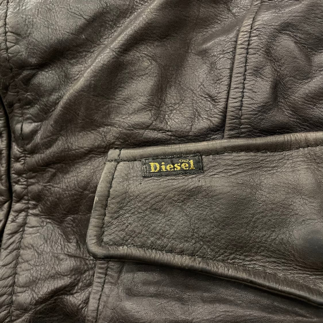 90s DIESEL 디젤 카우하이드 리얼 레더 소가죽 벨크로 헌팅 코트 상품이미지4