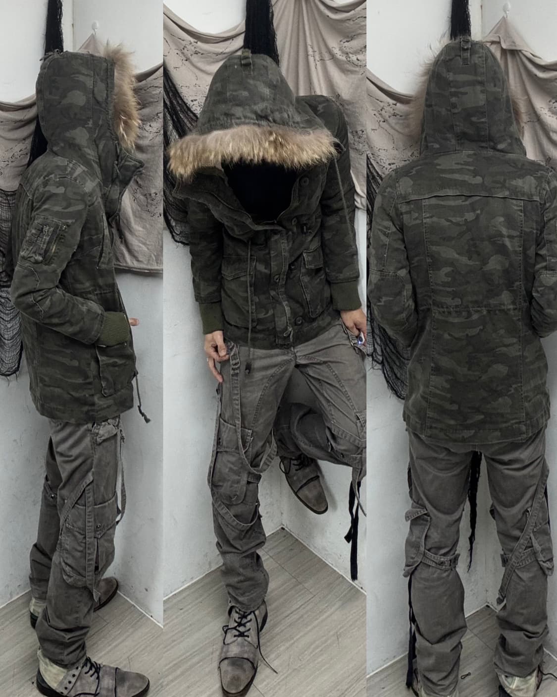 Y2K Camo Pattern Fur Parka 상품이미지1