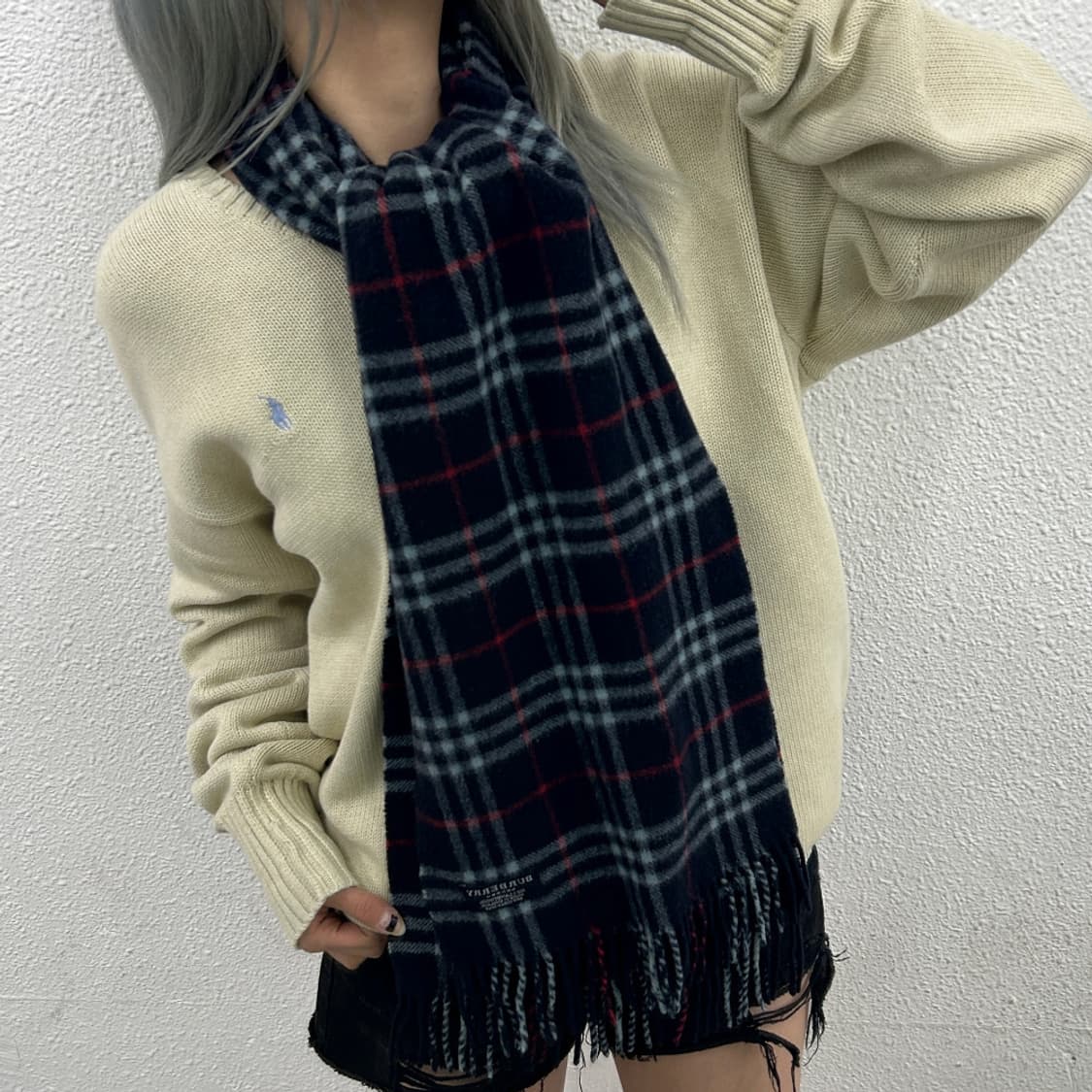 버버리 노바체크 네이비 램스울 머플러 상품이미지2