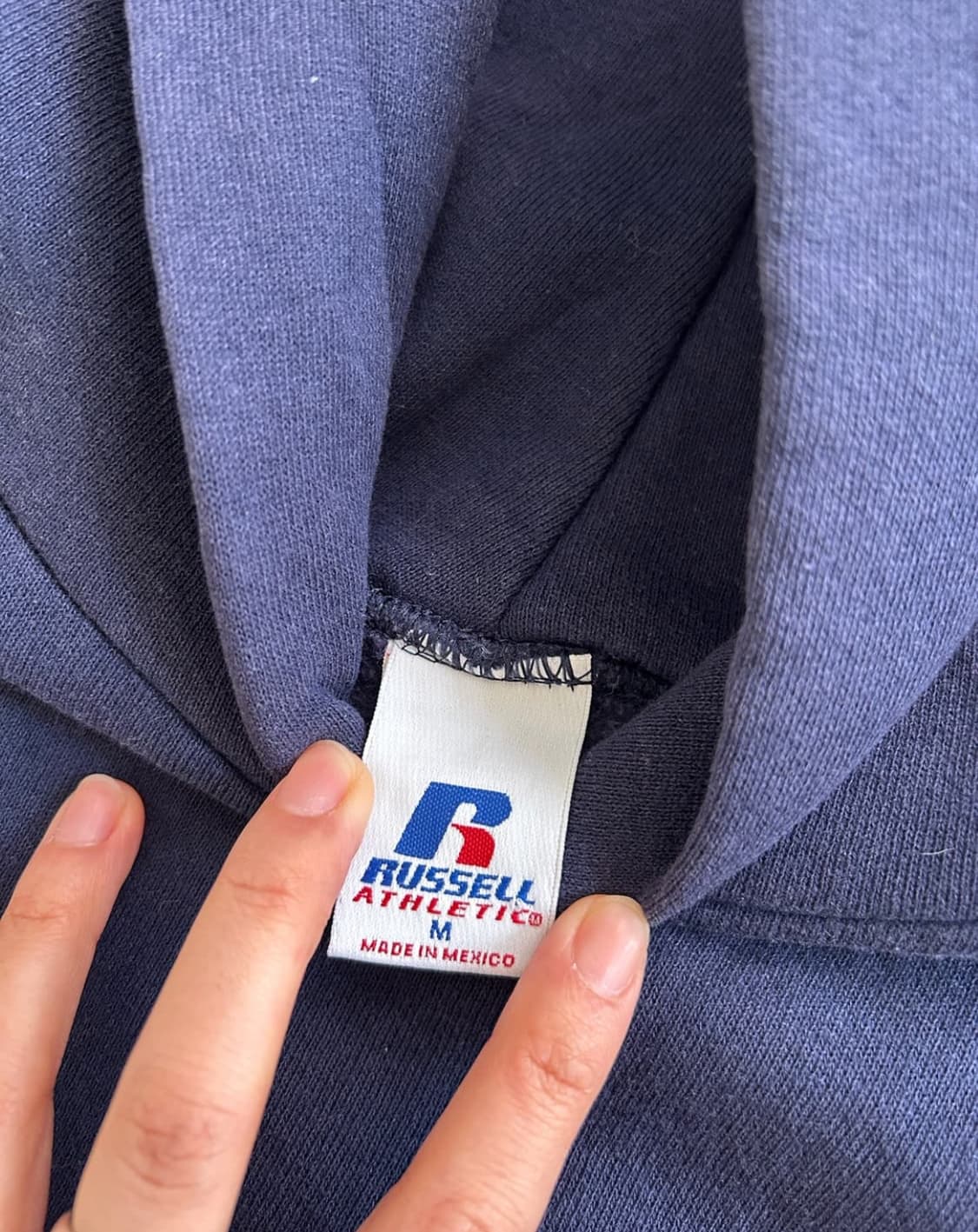 90's Vtg Russell navy hoodie sweat 상품이미지4