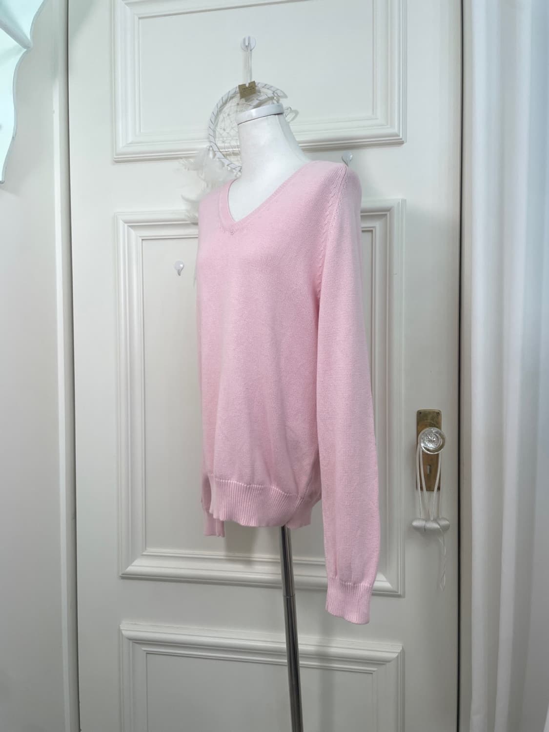 pink v-neck cotton basic sweater 상품이미지2
