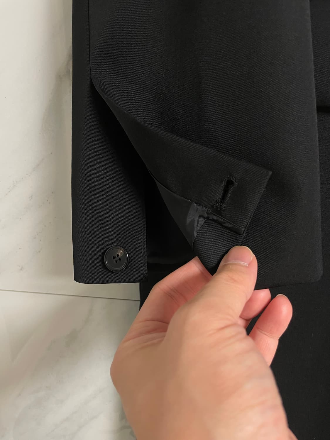 (46) 준지 블랙 화섬 레이어드 싱글 울코트 상품이미지4