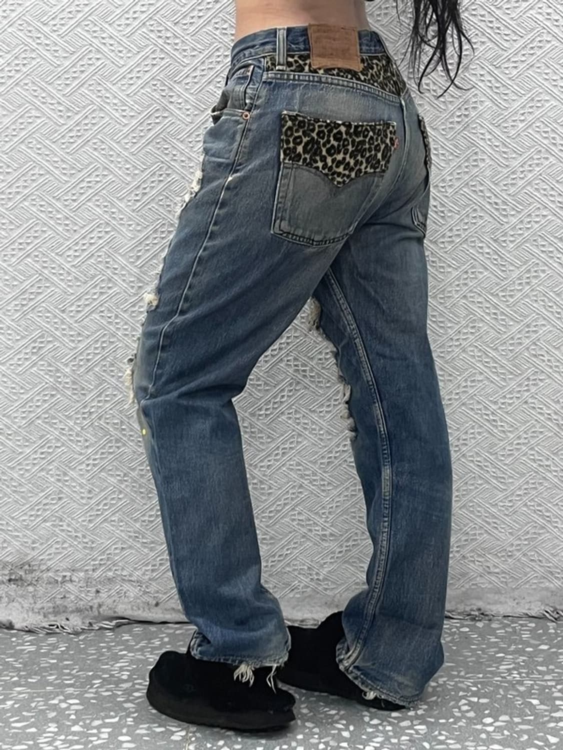 리바이스 희귀 갸루 레오파드 데미지 커스텀 데님팬츠 31인치 C09441 상품이미지2