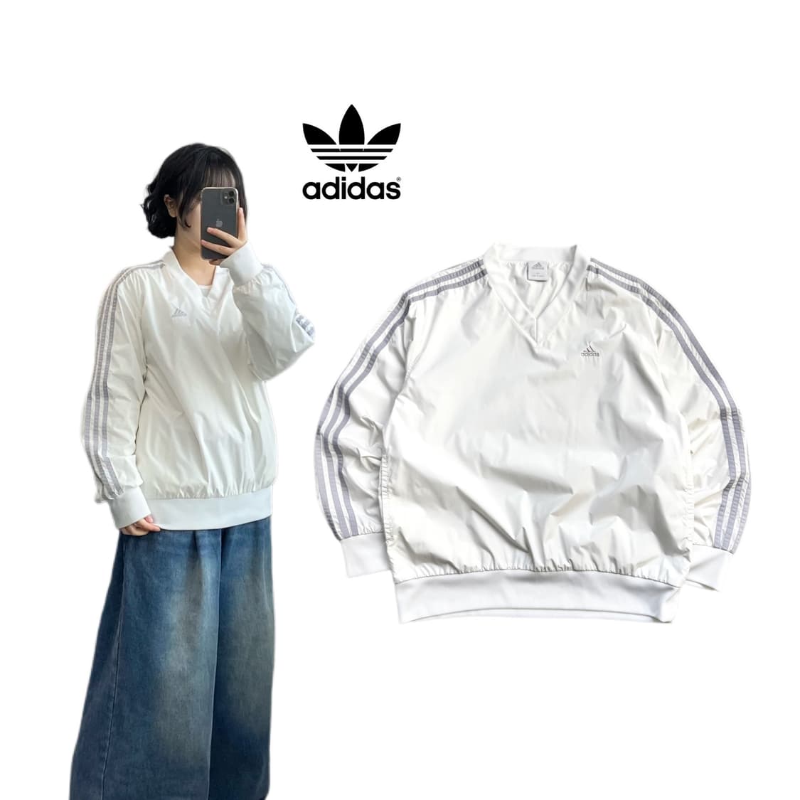 아디다스 00s 흰실 화이트 실버 빅로고 웜업 바람막이 상품이미지1