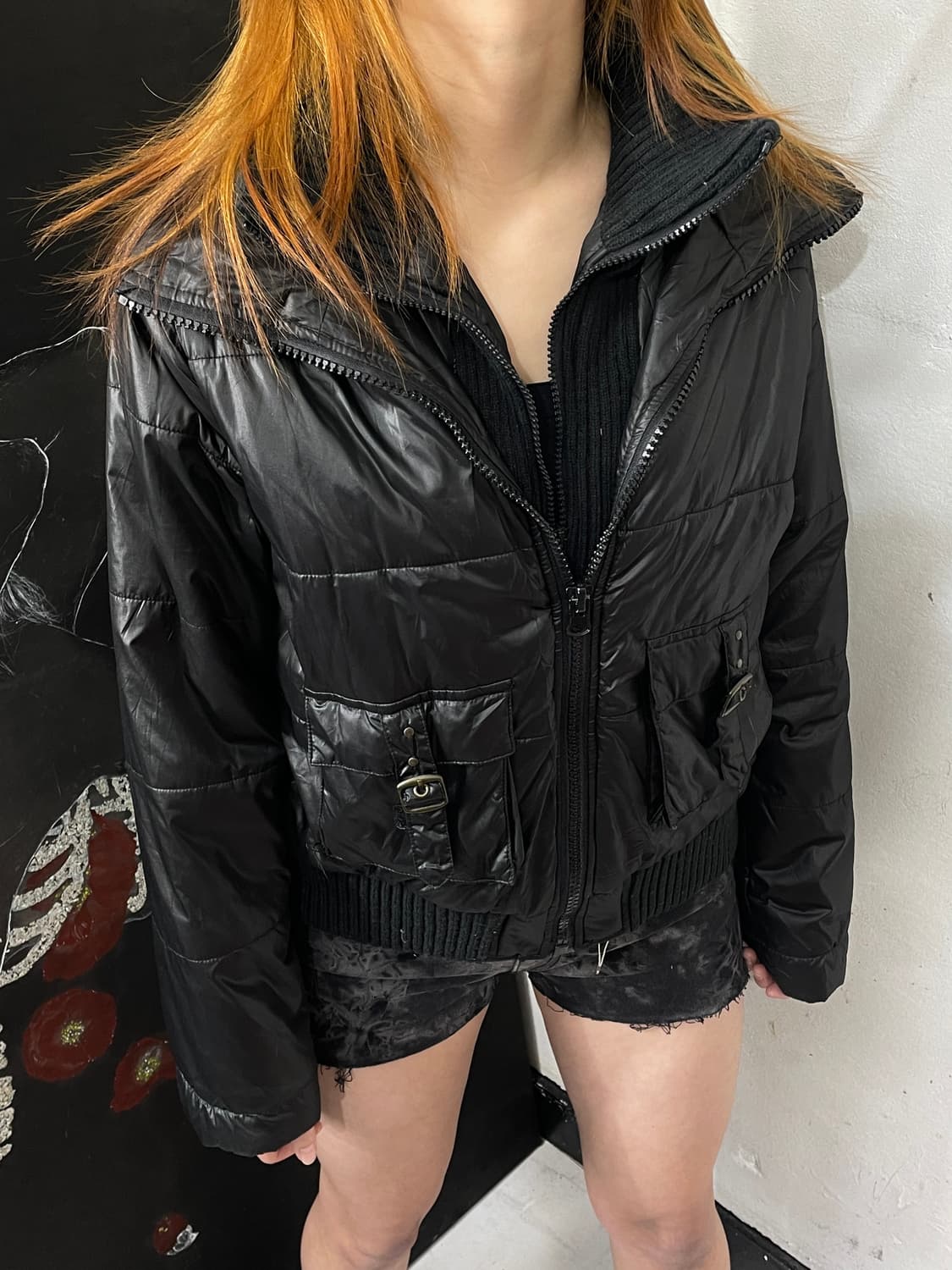 일본빈티지 y2k 유광 레이어드 크롭 패딩 L 상품이미지2