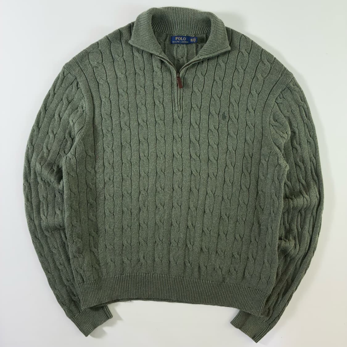 Polo  폴로 랄프로렌 자수 코튼 카키 반집업 꽈배기 니트  상품이미지1