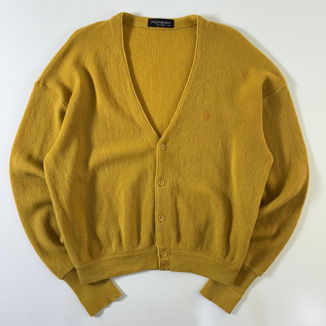YSL 입갱로랑 90‘s 머스타드 옐로우 자수 퓨어울 가디건 상품이미지1