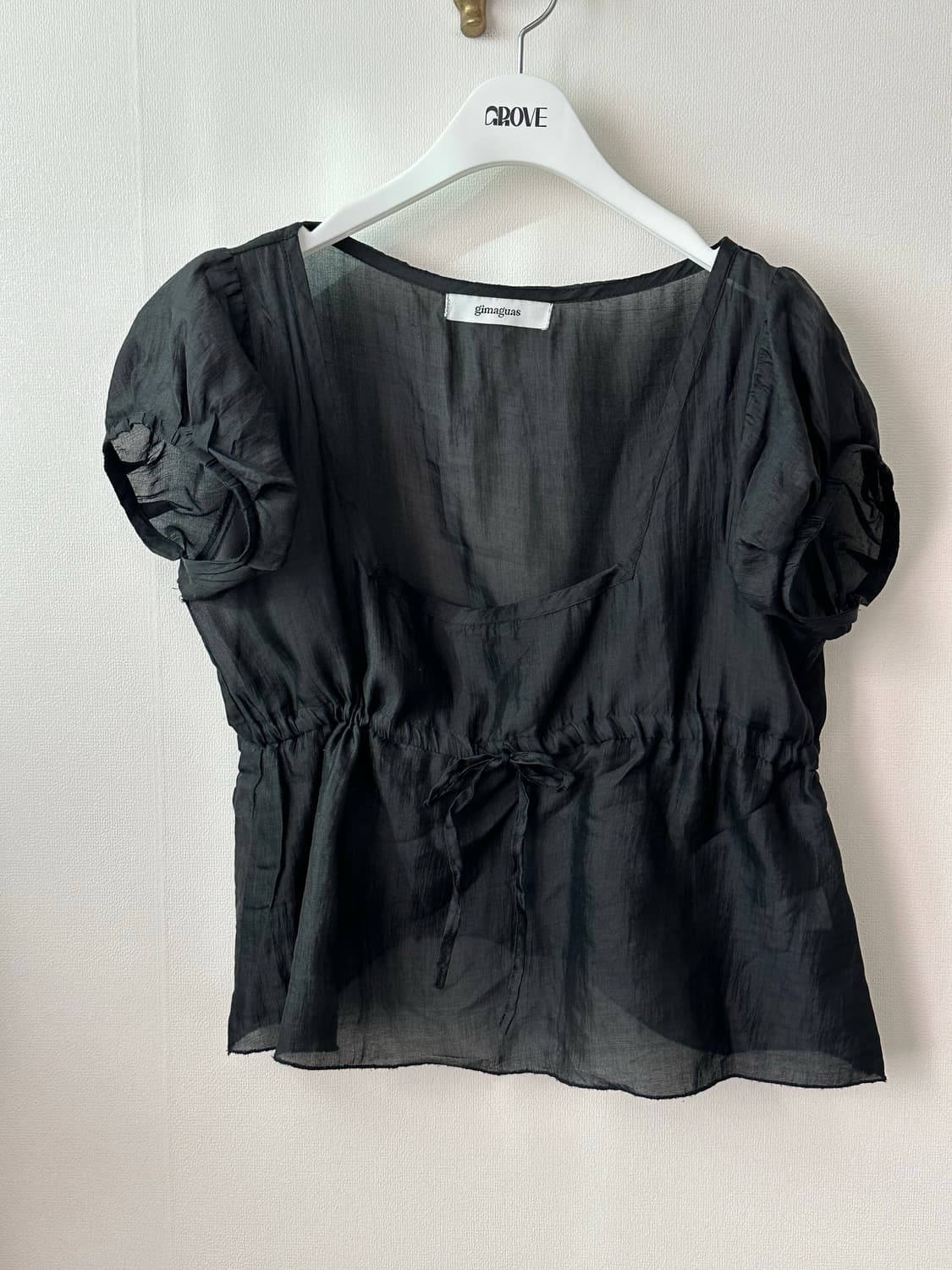 기마구아스 스퀘어 네크라인 실크 탑 - M, 블랙 상품이미지4