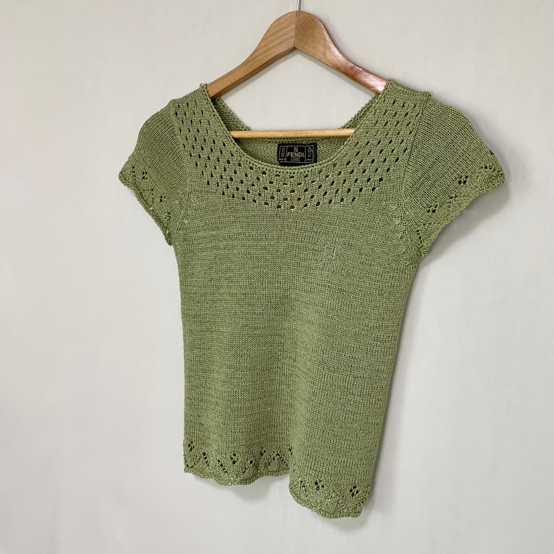 펜디 FENDI Jeans 빈티지 펀칭 슬림크롭 반팔 니트 탑 모리걸 상품이미지2