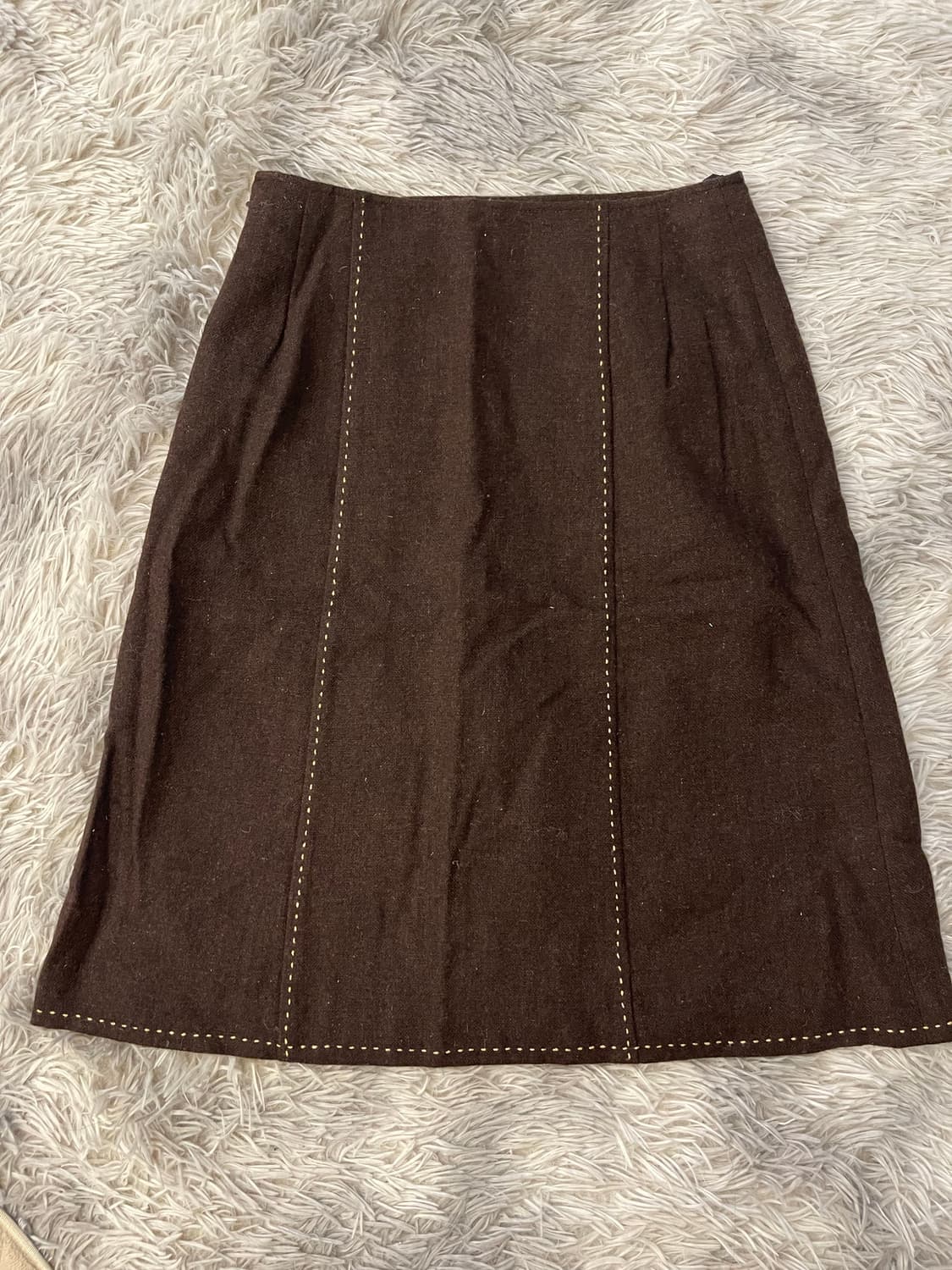 브라운 스티치 H라인 울 빈티지 치마 스커트 상품이미지1