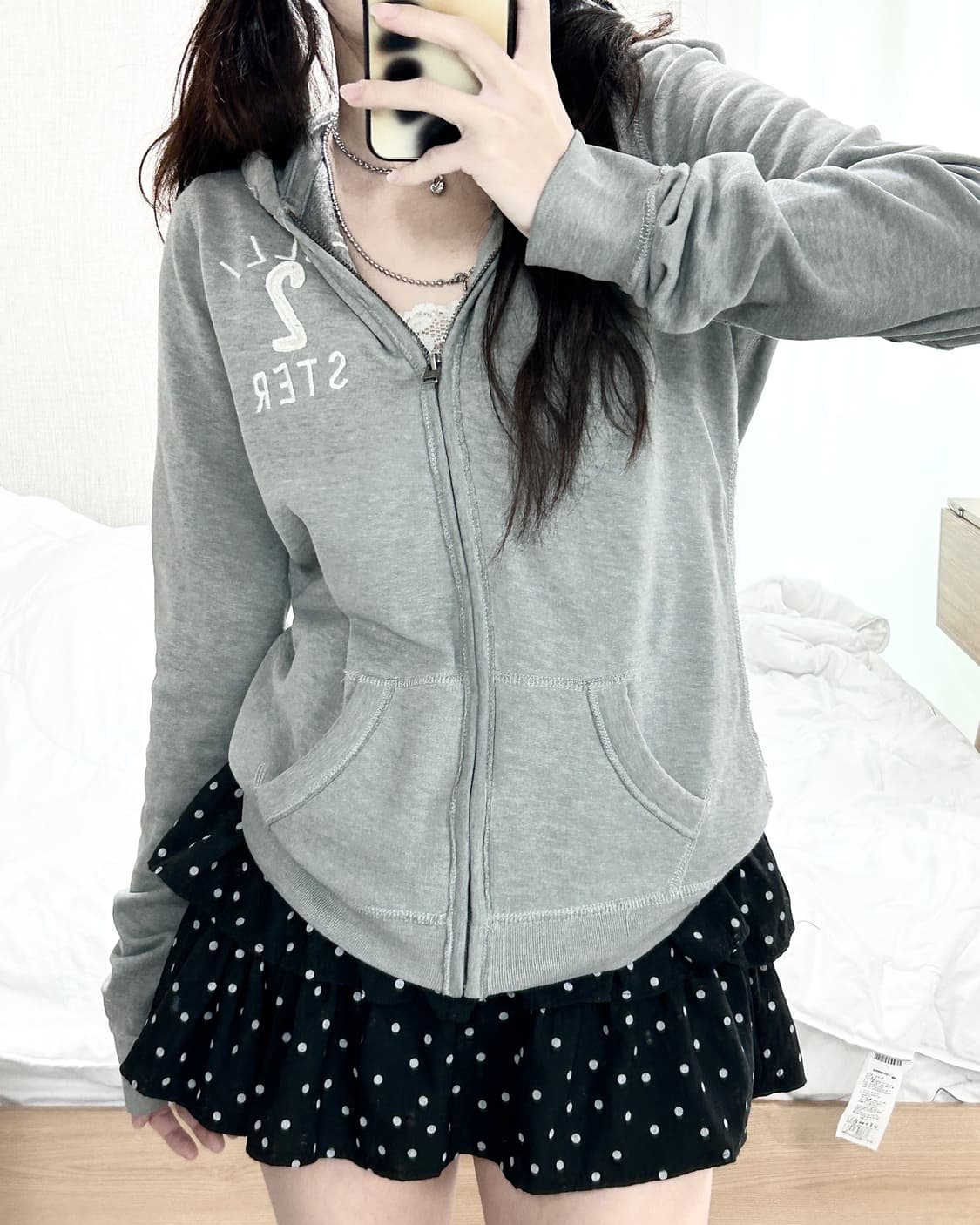 홀리스터 자수로고 그레이 후드집업 상품이미지3