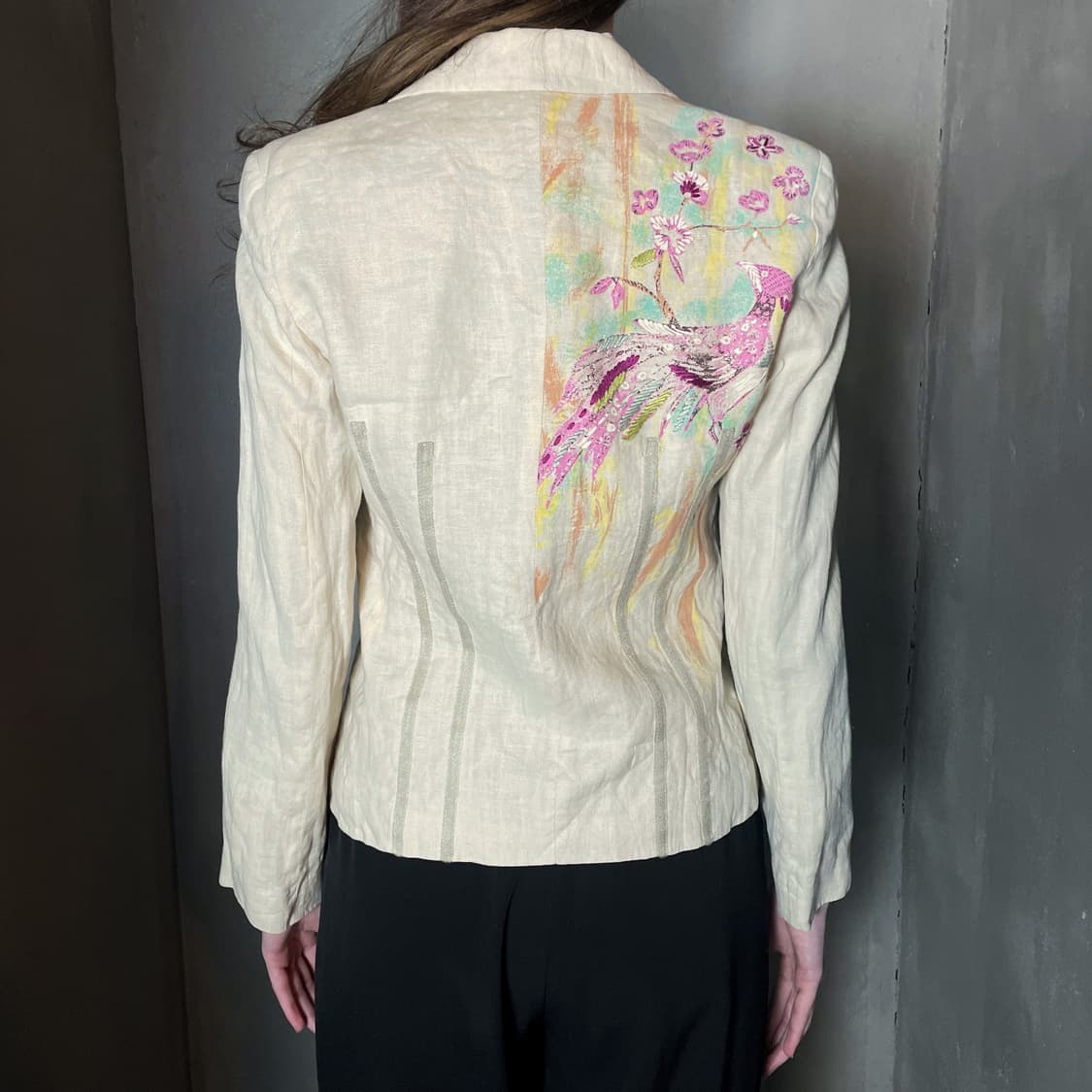 90s 겐조 오리엔탈 버드 자수 린넨 자켓 상품이미지4