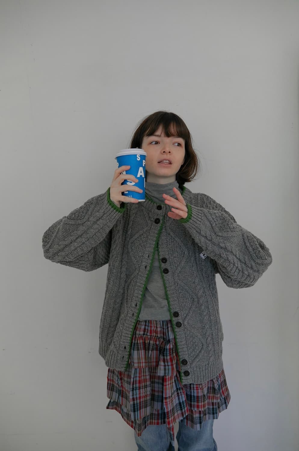 케이블 니트 가디건 그레이 상품이미지1