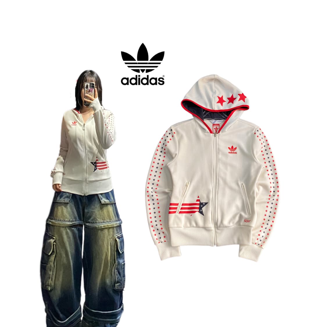 아디다스 파이어버드 USA 화이트 후드 져지 상품이미지1