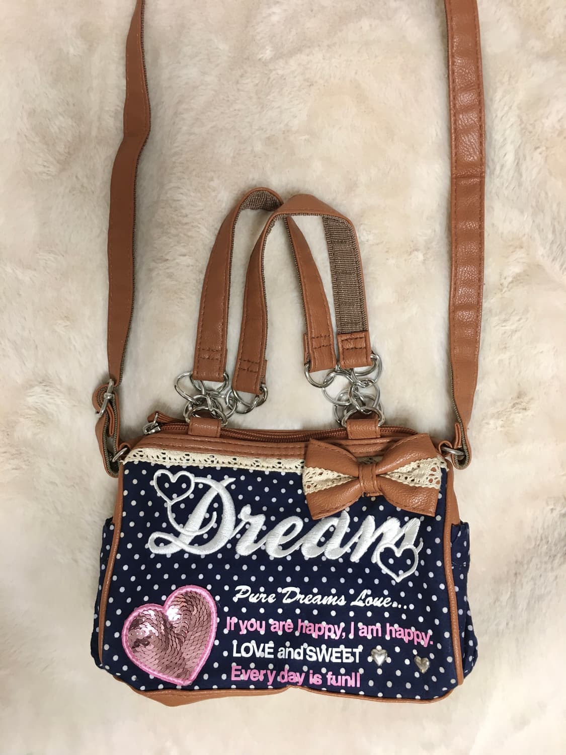 핀터레스트 빈티지 charm 라떼갸루 도트 크로스백 가방 상품이미지1