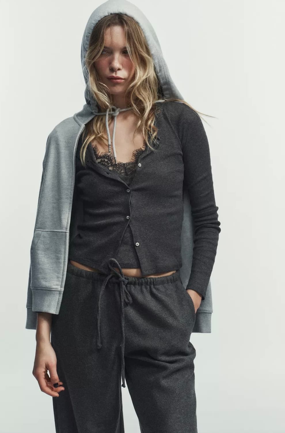 자라 레이스 콤비 탑 재킷 가디건 (먹색/S 사이즈) 상품이미지2