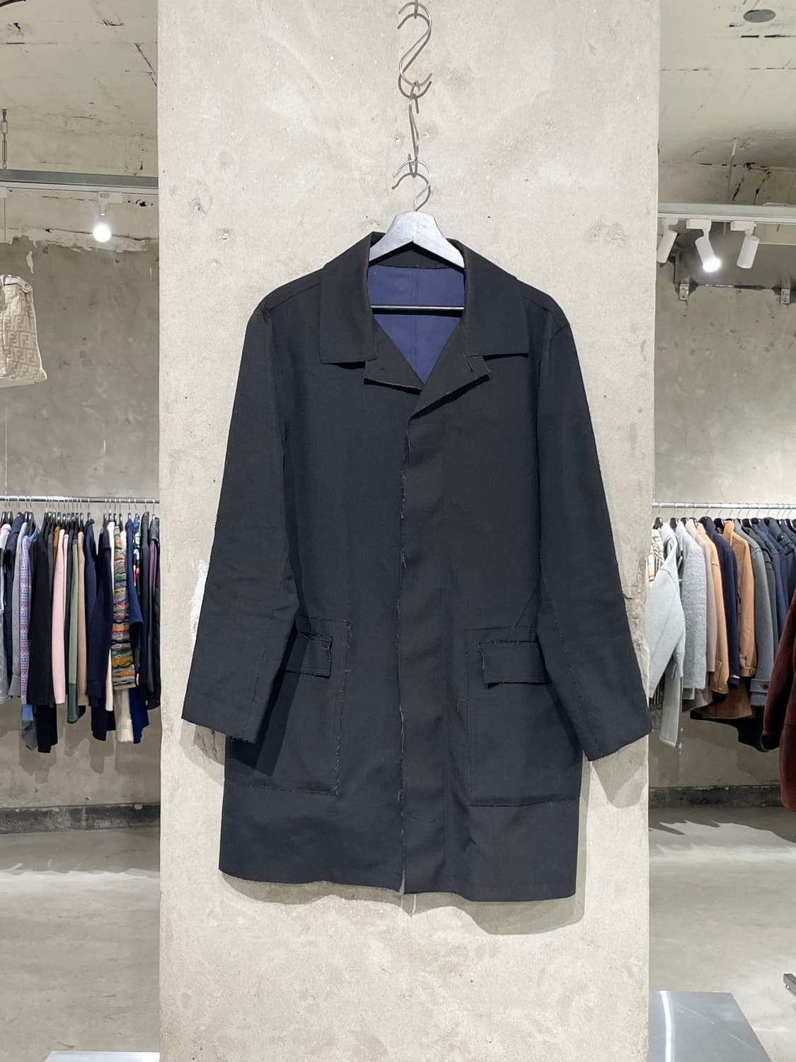 지스타 로우 히든 버튼 로우 데님 롱 자켓 상품이미지1