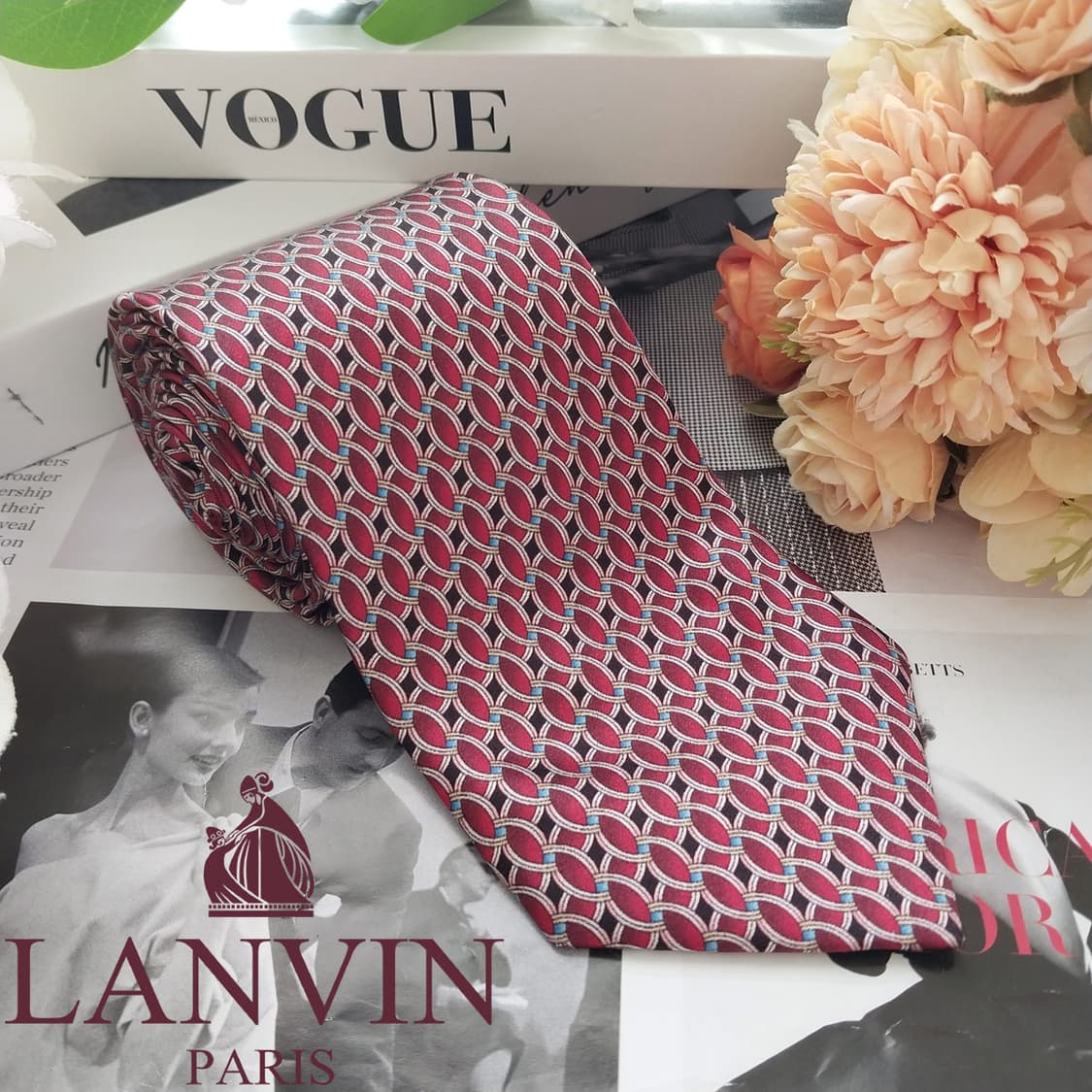 랑방 실크 레드와인 패턴 넥타이 8.1cm A+등급 K1809
 상품이미지2