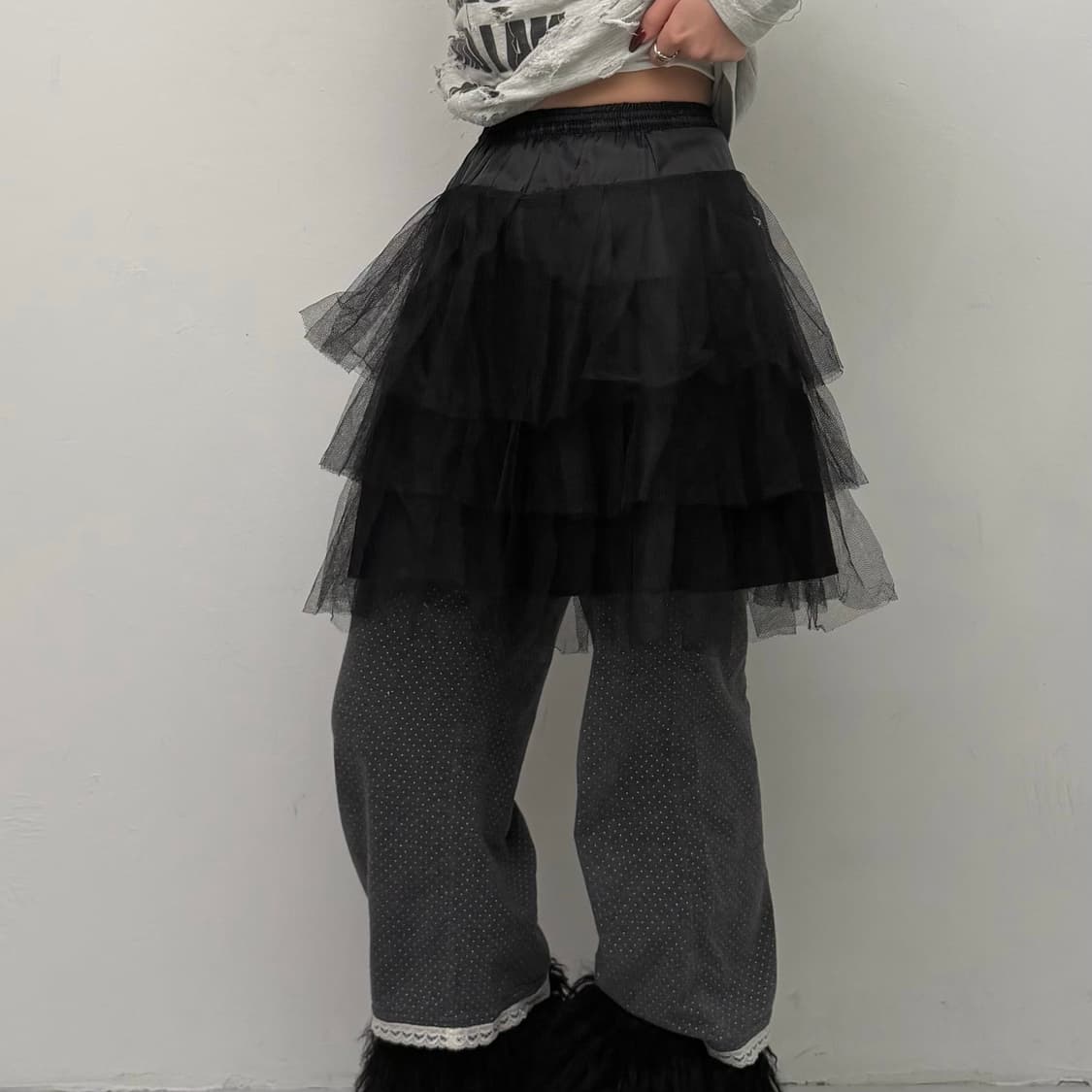 블랙 시스루 레이스 샤 스커트 상품이미지1