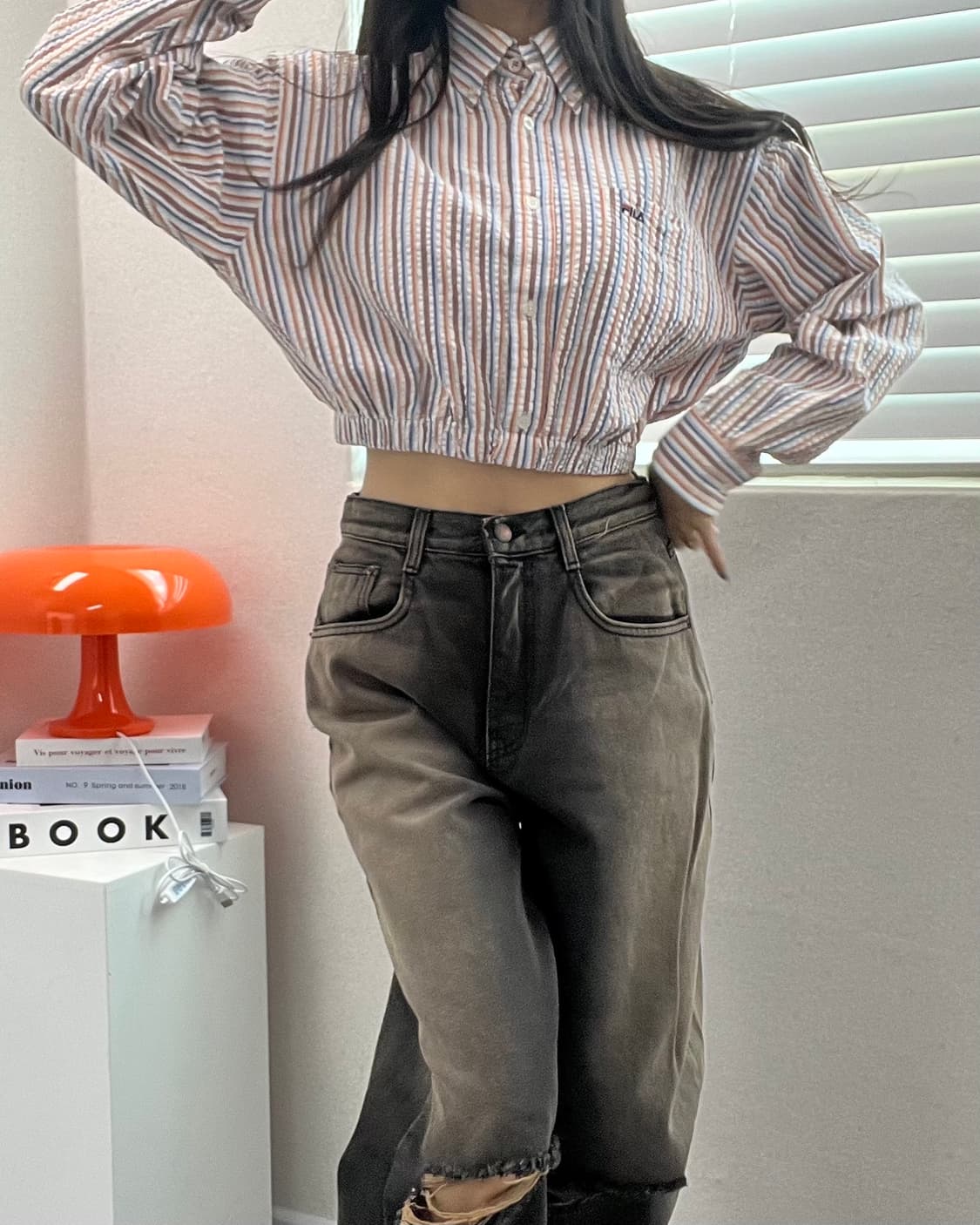 (WOMEN)휠라 크롭 셔츠-M781 상품이미지1