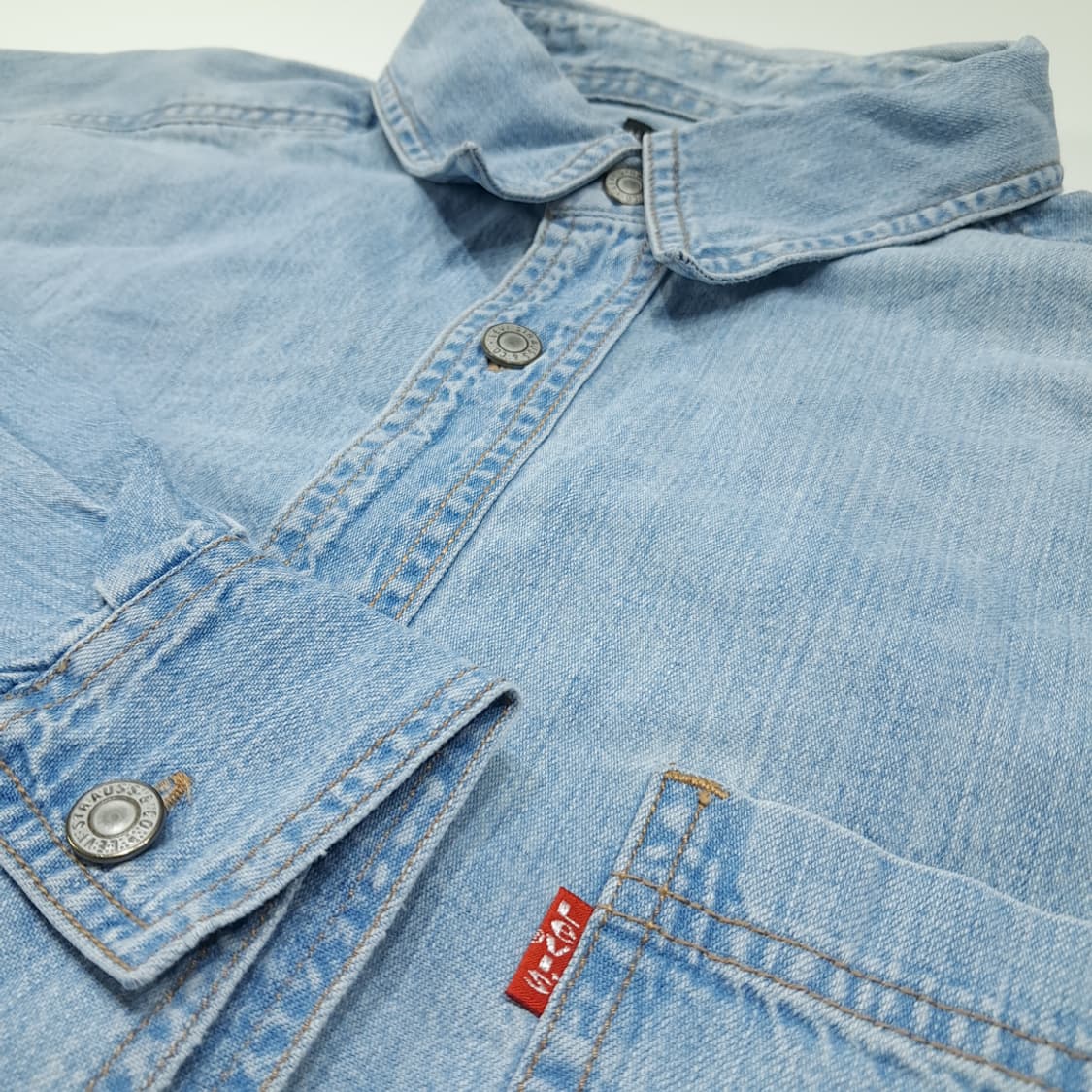 CL455 L 리바이스 90s 홍콩판 코튼 라이트워싱 데님셔츠 남방 상품이미지3
