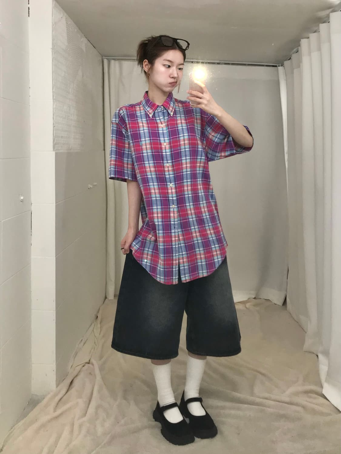 폴로 핑크 체크 반팔 셔츠 상품이미지2