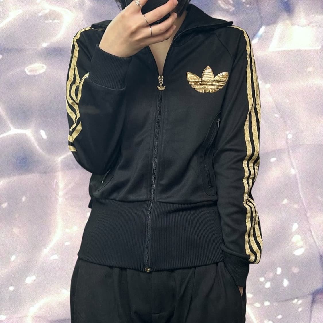 아디다스 파이어버드 빅로고 글리터 딱붙 져지 검골 골드 85  상품이미지2