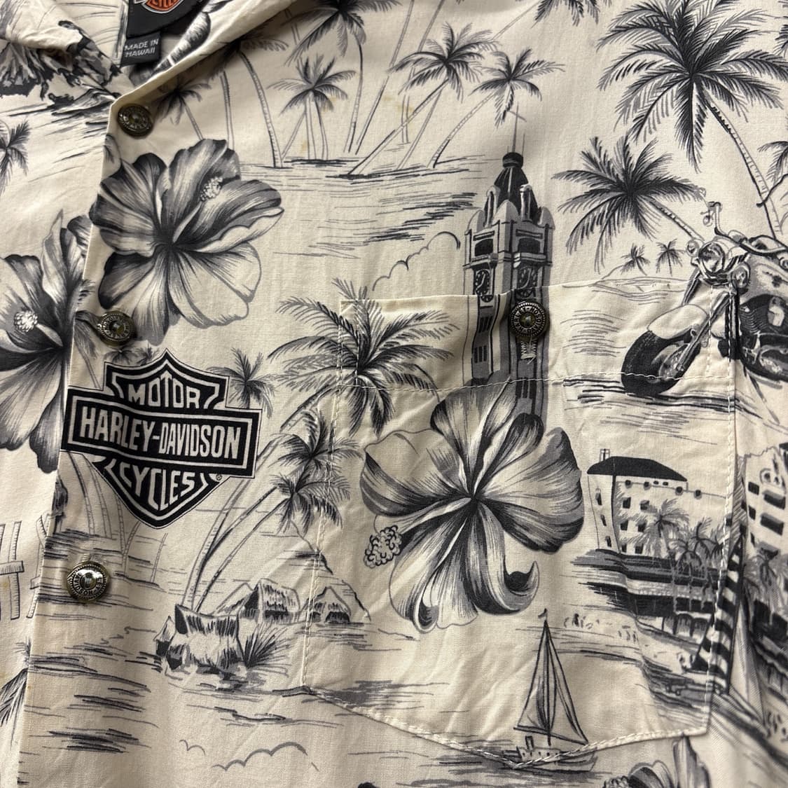 90s 할리데이비슨X토리 리차드 시그니처 패턴 하와이안 셔츠 N1065 상품이미지5