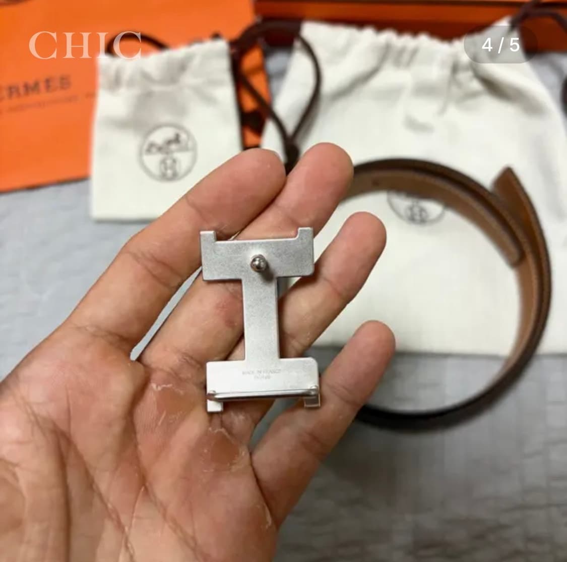 [에르메스 카프스킨 H 은장 버클 리버서블 벨트 (정품)] 상품이미지4