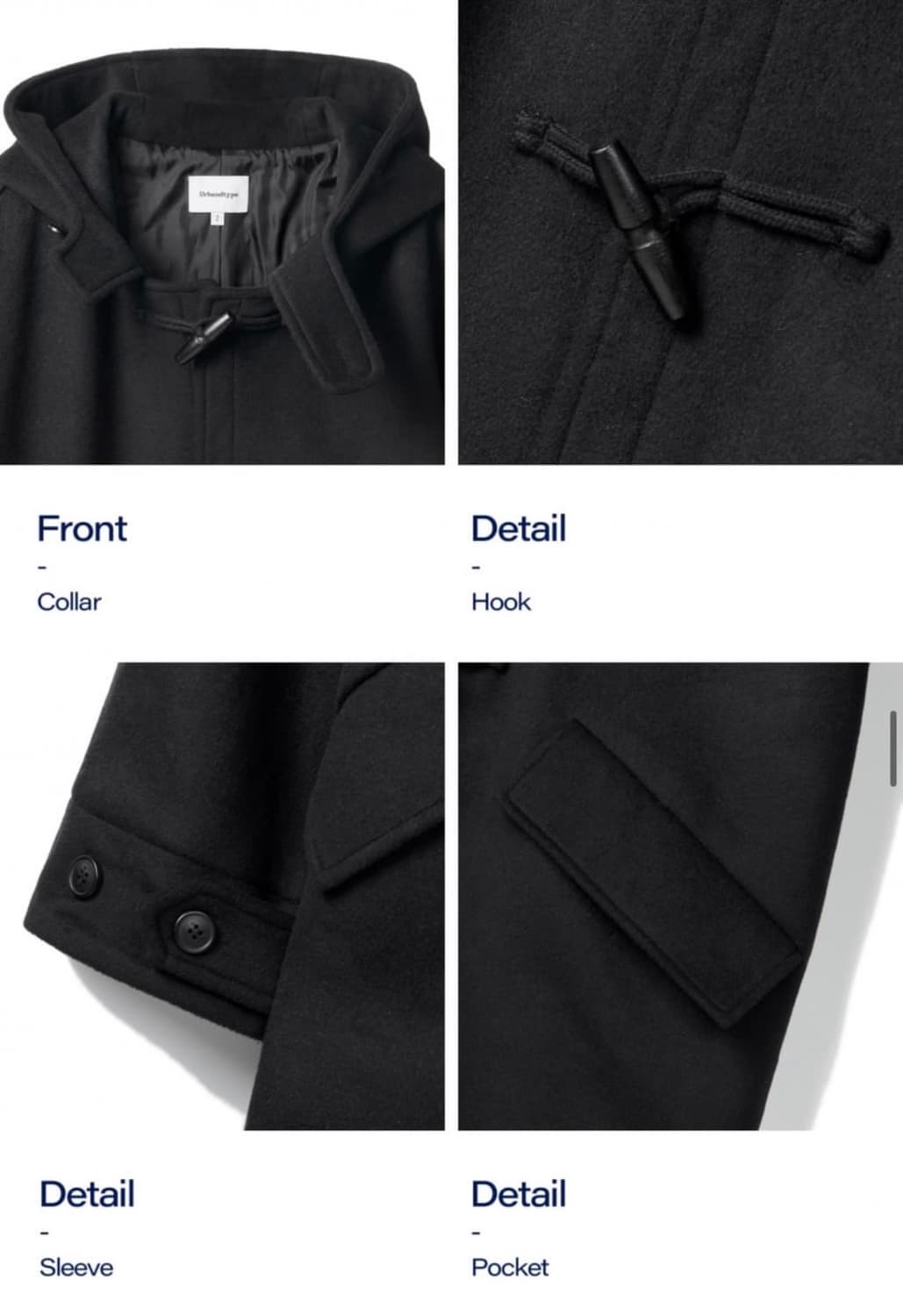 [UNISEX] 울 후드 더플 코트 (블랙) 상품이미지2