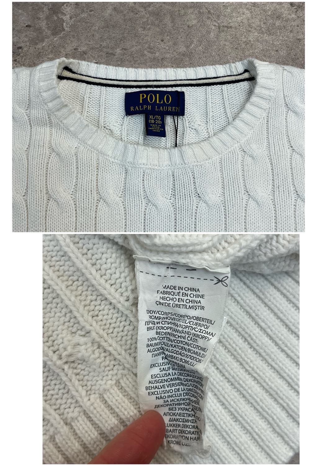 폴로 랄프로렌 꽈배기 니트 화이트 XL #csz3771 상품이미지3