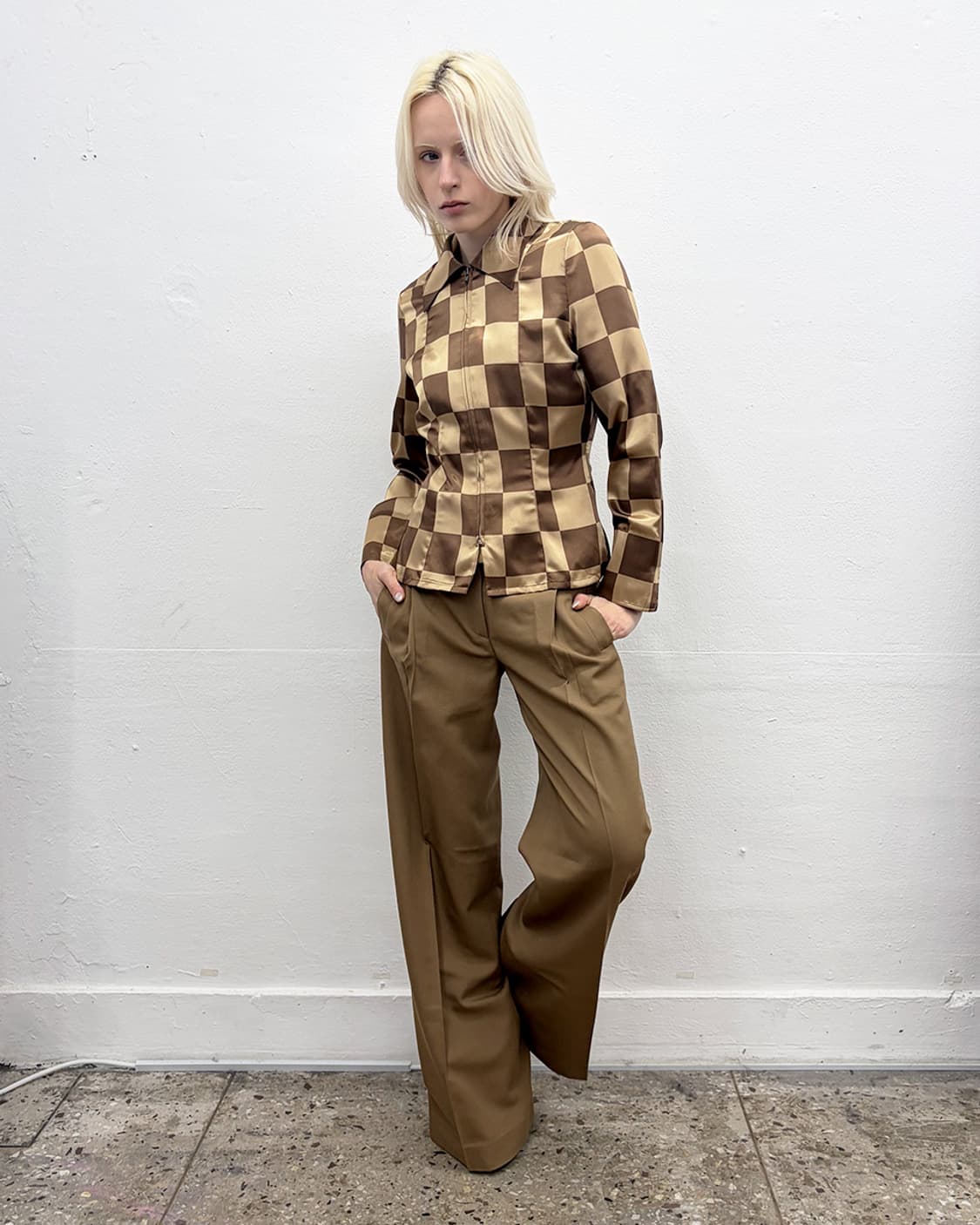 빈티지 새틴 체크 자켓 상품이미지5