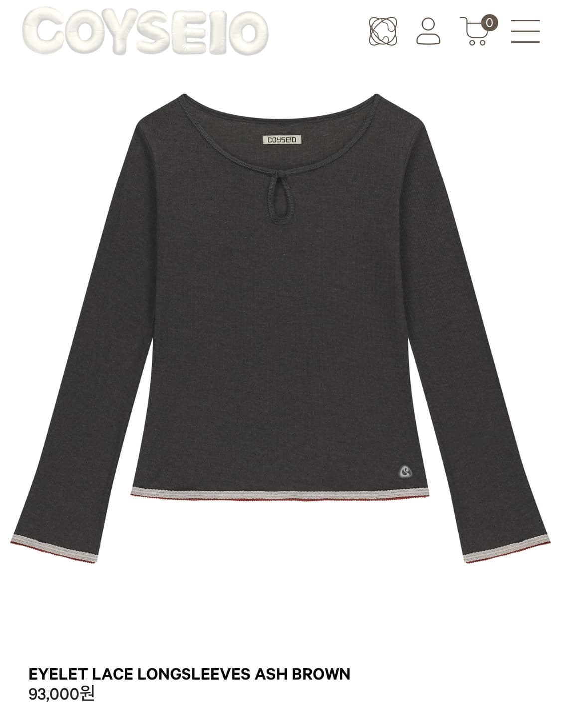 코이세이오 EYELET LACE LONGSLEEVES ASH BROWN 상품이미지1