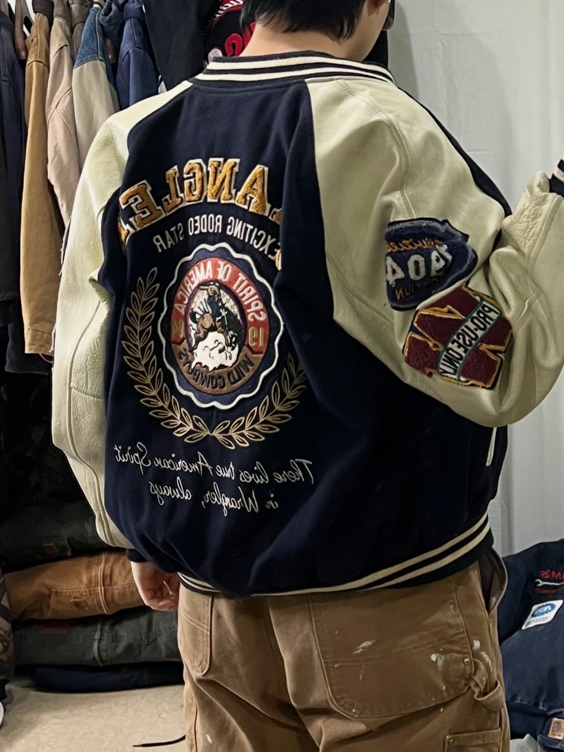 90s 랭글러 가죽 바시티 자켓 상품이미지1