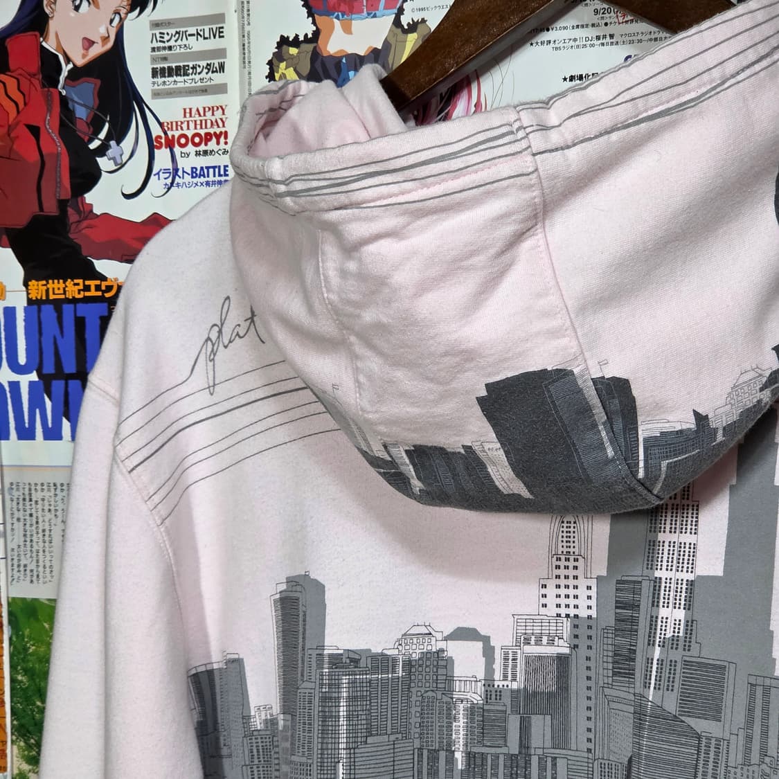 후부 핑크 그레이 프린팅 올드스쿨 오버핏 후드 집업 상품이미지7