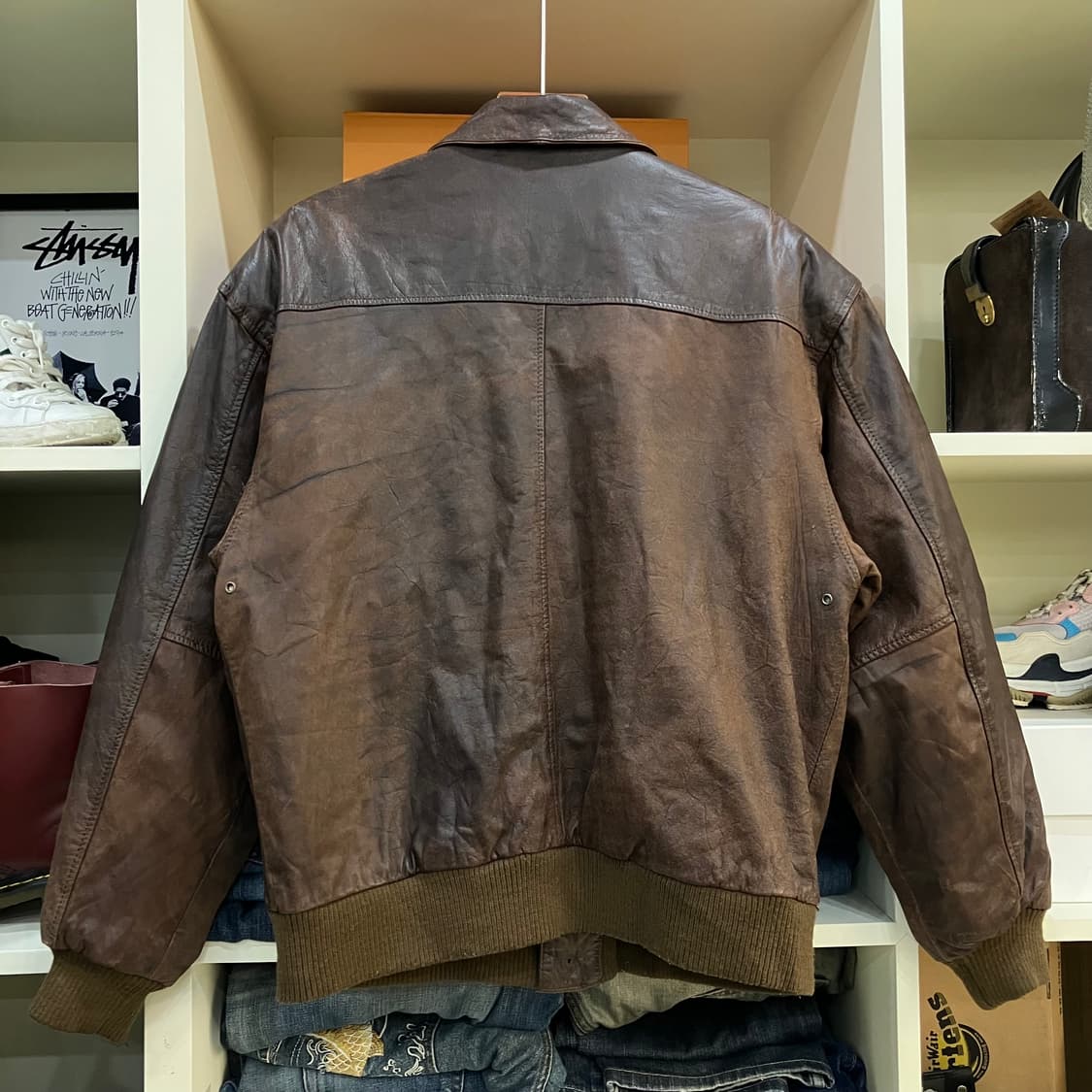 VTG 브라운 레더 봄버 자켓 S (국내제작) 상품이미지2