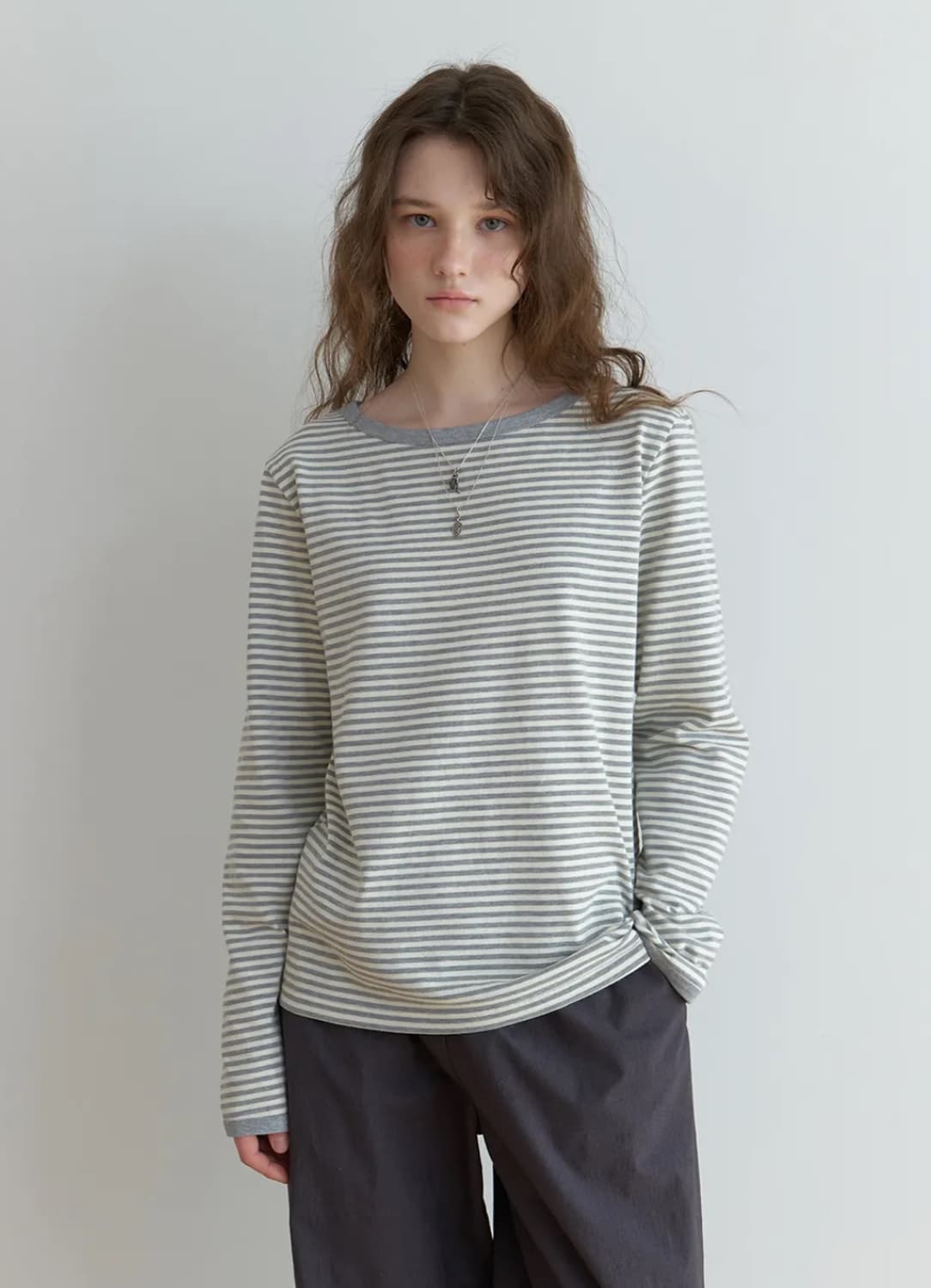 더미튼 Cookie stripe t-shirt (gray) 상품이미지1