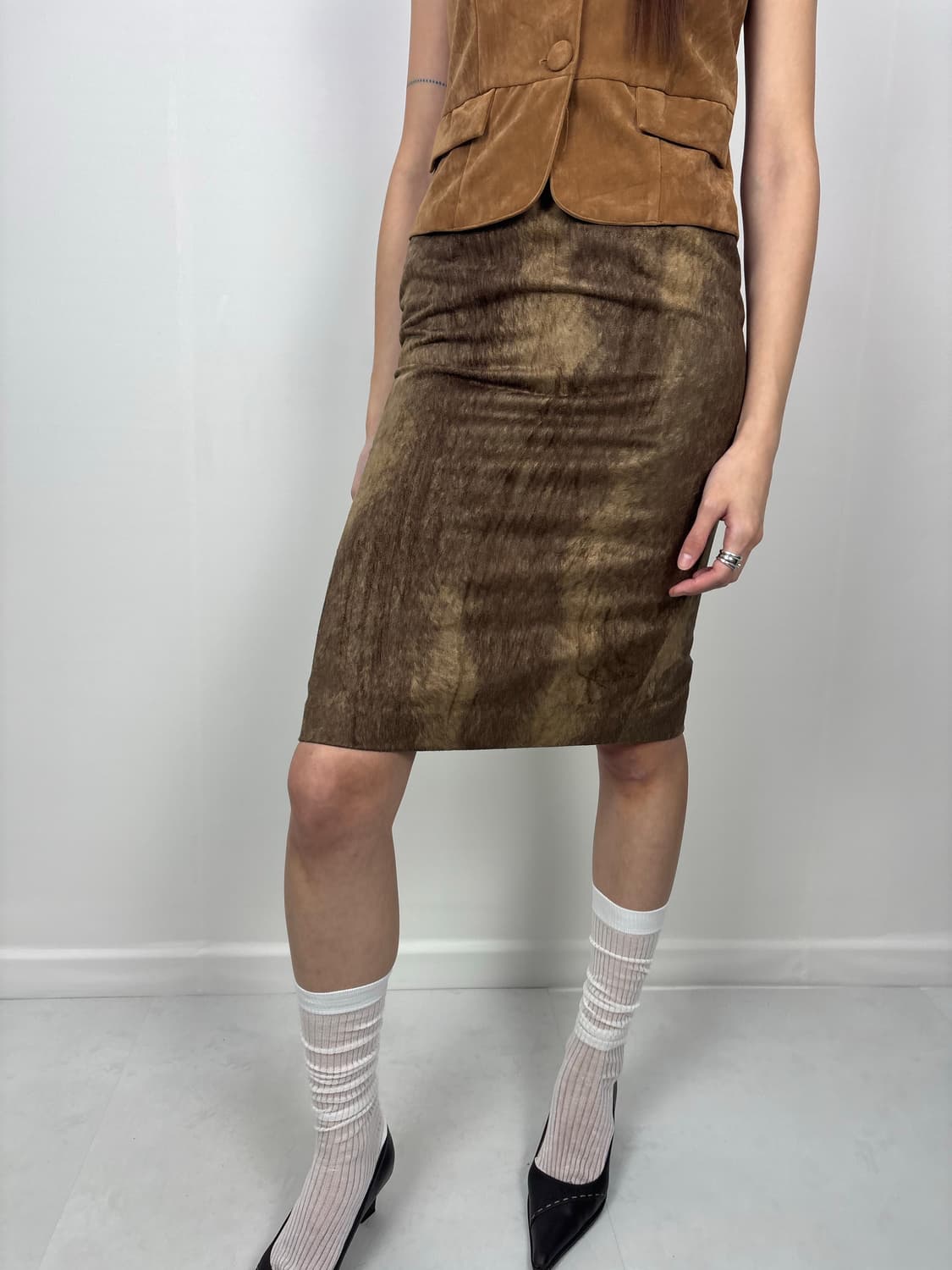 MIXED BROWN SUEDE SKIRT 상품이미지1
