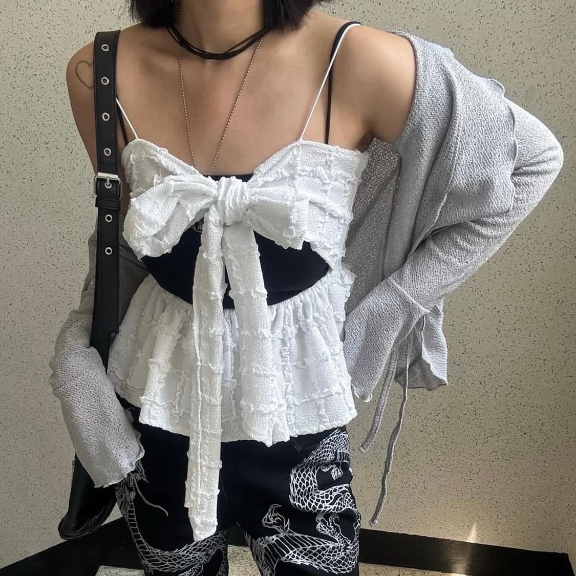 빈티지 러플 언발 스트랩 가디건 미라이클립 그런지 페어리 상품이미지3