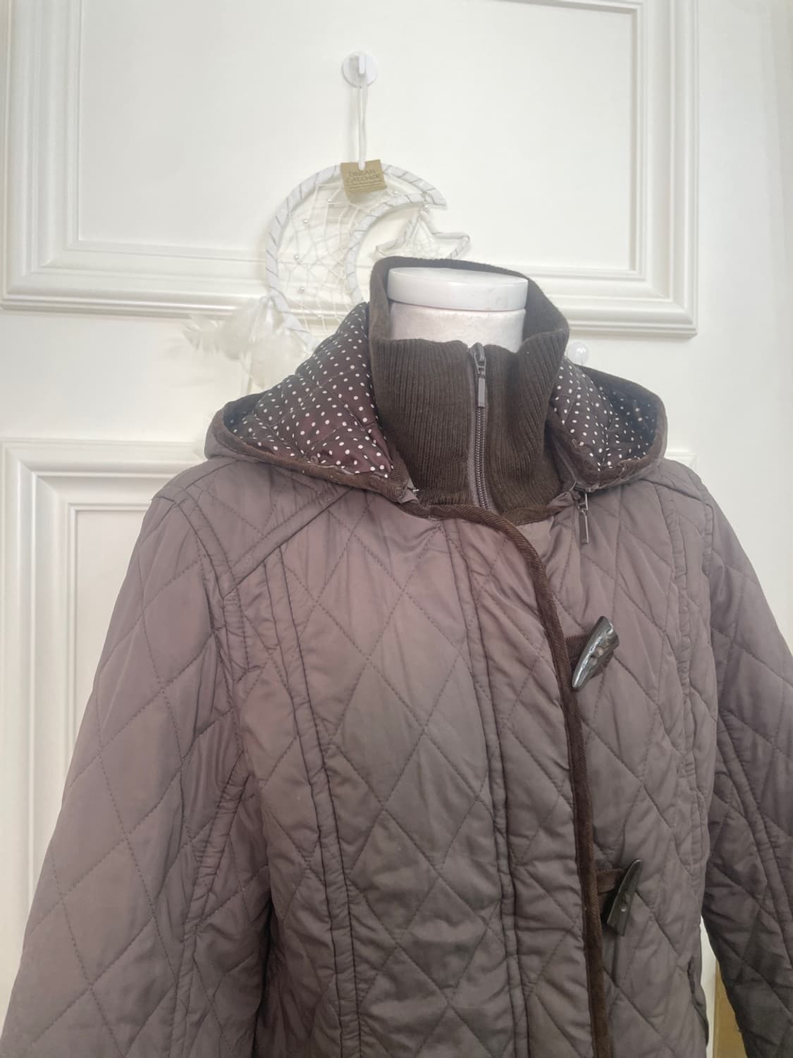 brown hoodie dot quilting jacket(size-M) 상품이미지5