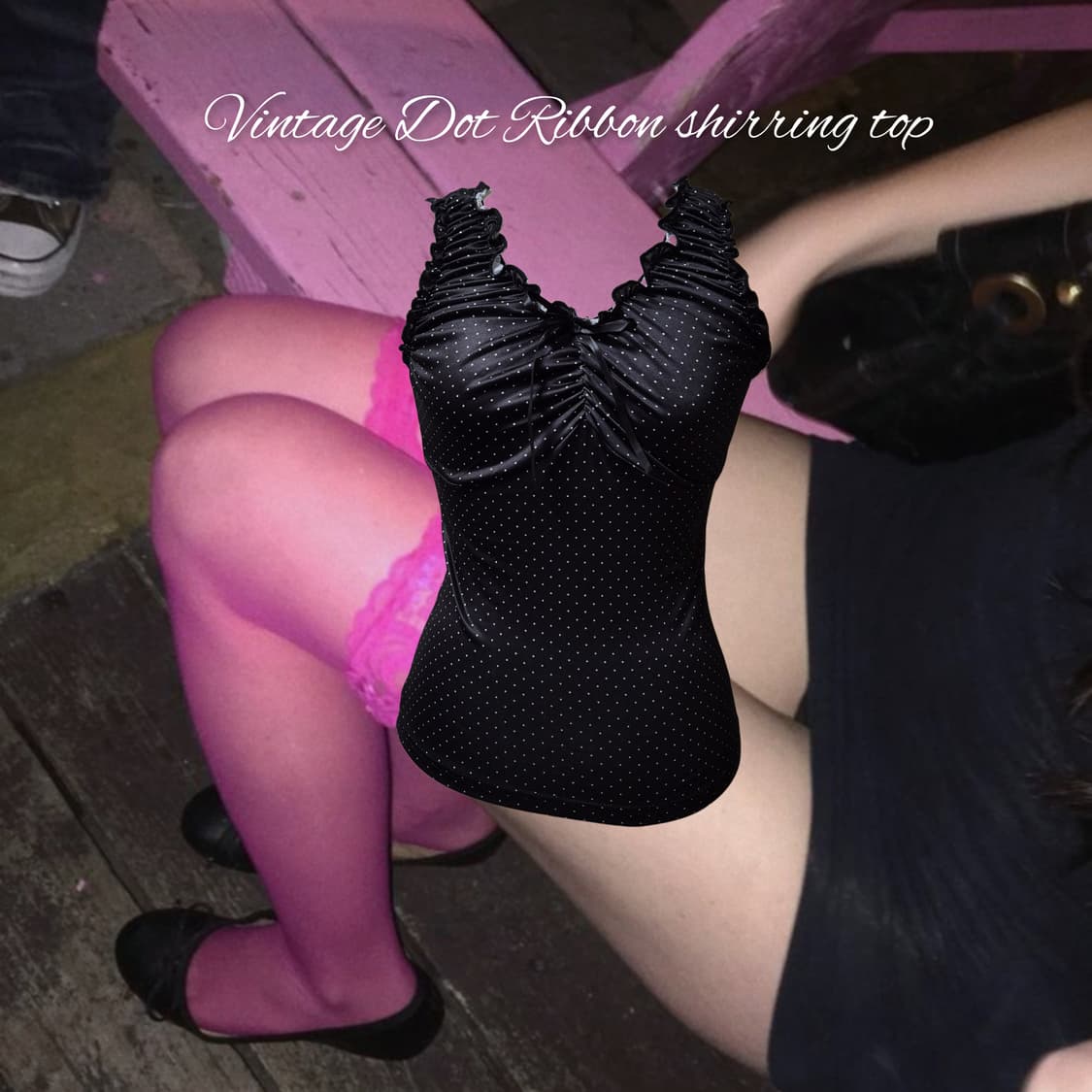 Vintage Dot Ribbon shirring top 상품이미지1