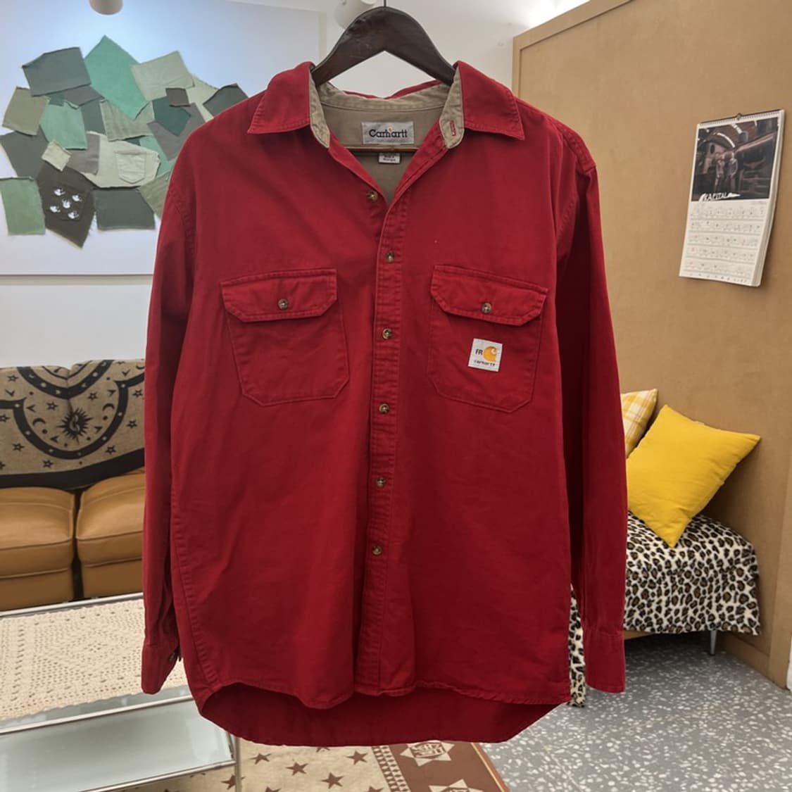 칼하트 FR 올드스쿨 레트로 빈티지 버건디 워크 셔츠 L C10188 상품이미지3