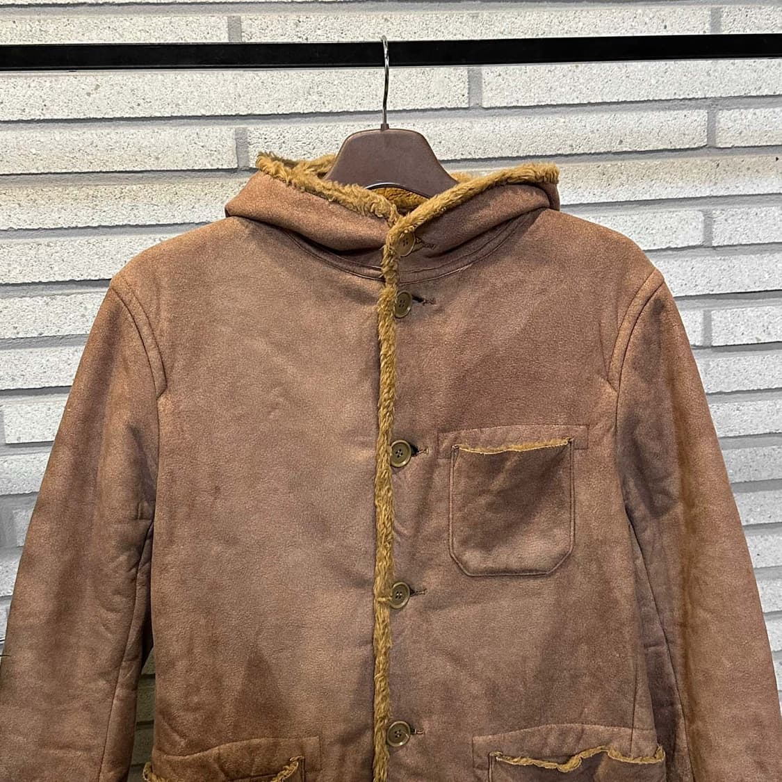 ITALY VINTAGE 후드 무스탕 하프코트 투포켓 디테일 브라운 상품이미지4