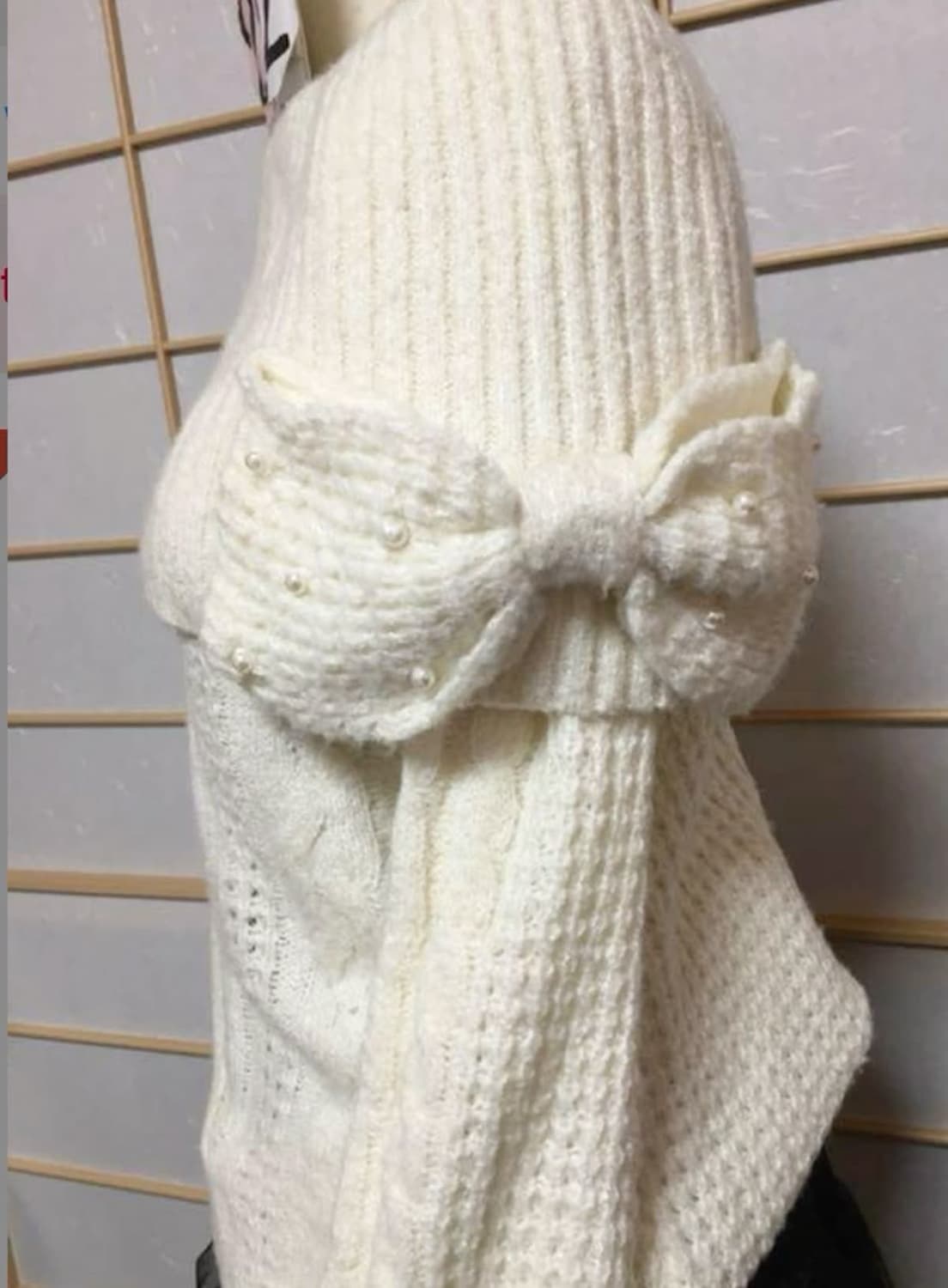 리즈리사 고전 왕리본 아이보리 오프숄더 니트 상품이미지2