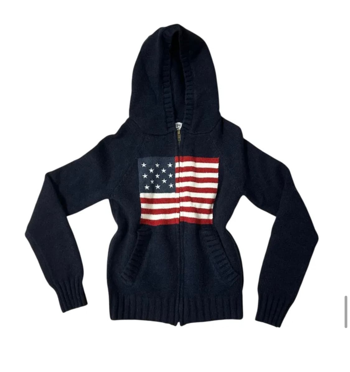 성조기 슬림핏 후드 니트 집업 상품이미지1