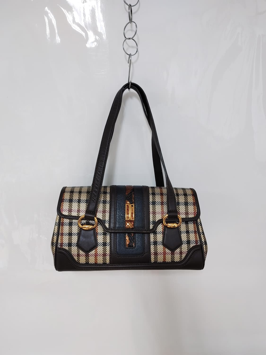 DAKS 닥스 소가죽배색 체크무늬 금장장식 토트백 상품이미지1