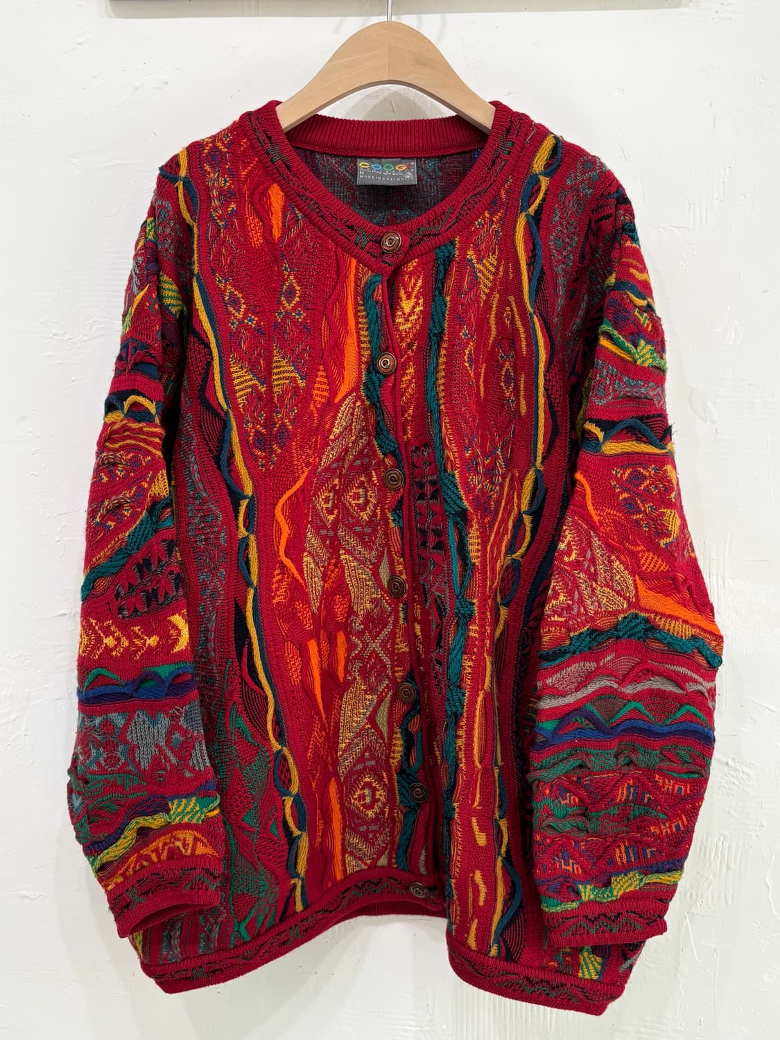 Coogi 쿠지 레드 멀티컬러 케이블 울 니트 가디건 상품이미지4