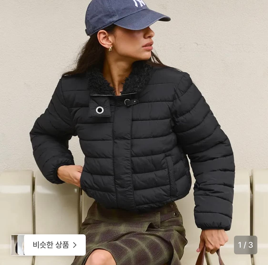 Hairy Neck Light Puffer Jacket-Black 상품이미지1