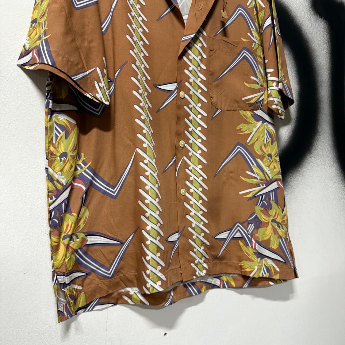VTG 빈티지 브라운 히피 패턴 오버 사이즈 반팔 셔츠 상품이미지5