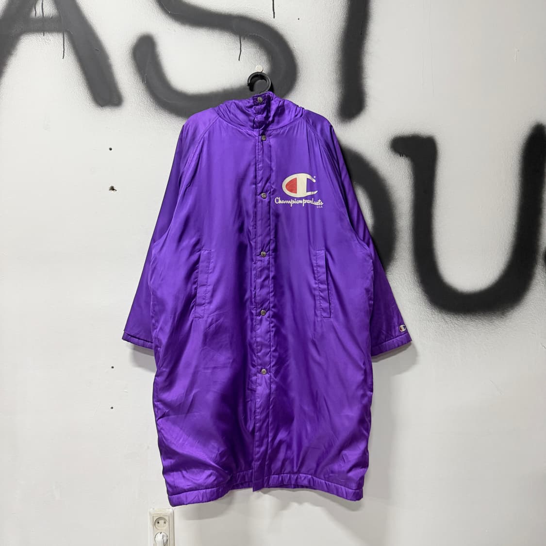 챔피온 00s 올드스쿨 빅 프린팅 플리스 돕바 롱 코치 자켓 상품이미지2